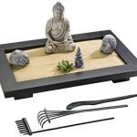 ZANTRA Japanese Zen Garden for Desk, Home and Office Decor, 12 x 8 Inch Wooden Sand Tray, Buddha, Lotus, Pagoda, Bamboo Rakes, Info Guide – Mini Zen Garden for Stress Relief, Meditation