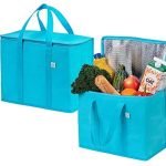 VENO 2 Pack Insulated Reusable Grocery Bag, Food Delivery Bag, Durable, Heavy Duty, Large Size, Stands Upright, Collapsible, Sturdy Zipper, Reusable and Sustainable (Cyan, 2 pack)