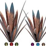 2pcs Tequila Rustic Sculpture Metal Agave Plant Home Decor Rustic Hand Painted Metal Agave Garden Ornaments Outdoor Decor Figurines Home Yard Decorations Lawn Ornaments（Multi-Color LED Solar Light ）