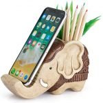 Pen Pencil Holder with Phone Stand, Coolbros Resin Shaped Pen Container Cell Phone Stand Carving Brush Scissor Holder Desk Organizer Decoration for Office Desk Home Decorative (Elephant)